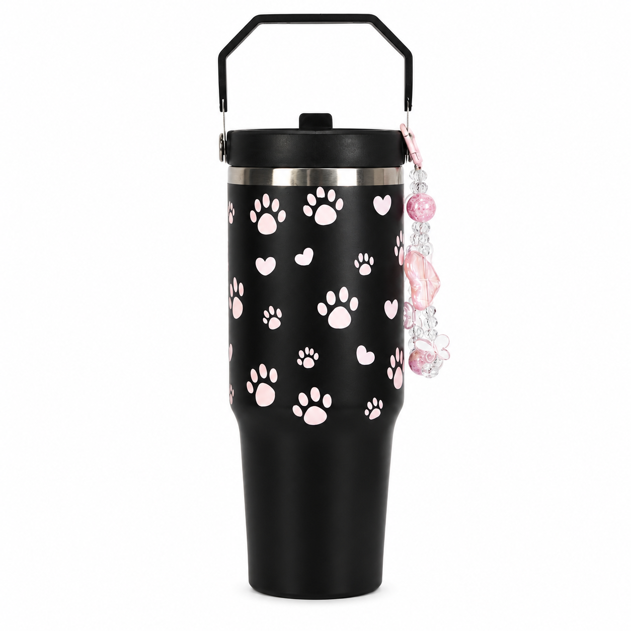 Cute Paw Print Stainless Steel Tumbler with Charm
