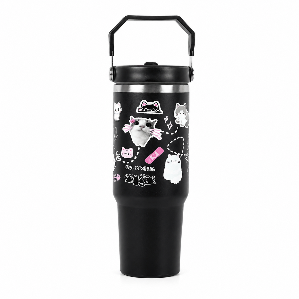Cute Cat Insulated Tumbler with Handle Black