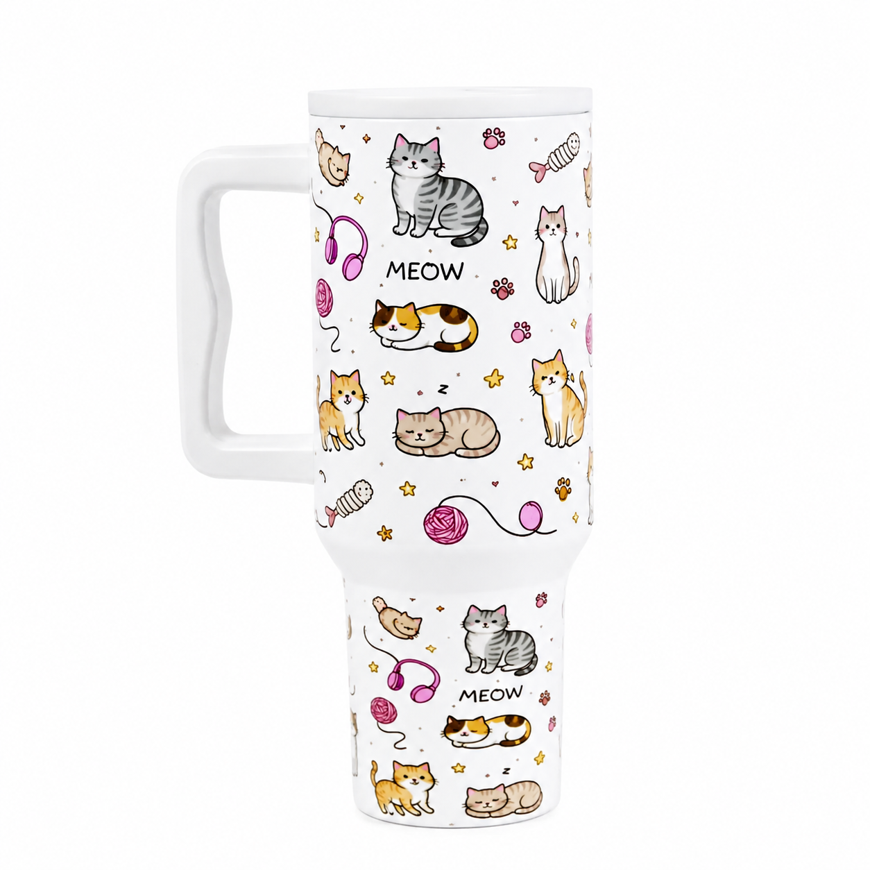 Meow Cat Insulated Tumbler— Leakproof & Insulated (White)