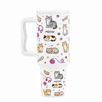 Meow Cat Insulated Tumbler— Leakproof & Insulated (White)
