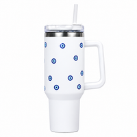 White Evil Eye Print Tumbler with Straw & Handle