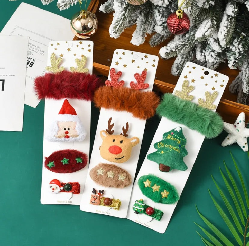 Festive Christmas Hair Clips & Accessories(Random Piece) | Santa, Reindeer & Christmas Tree Holiday Barrettes