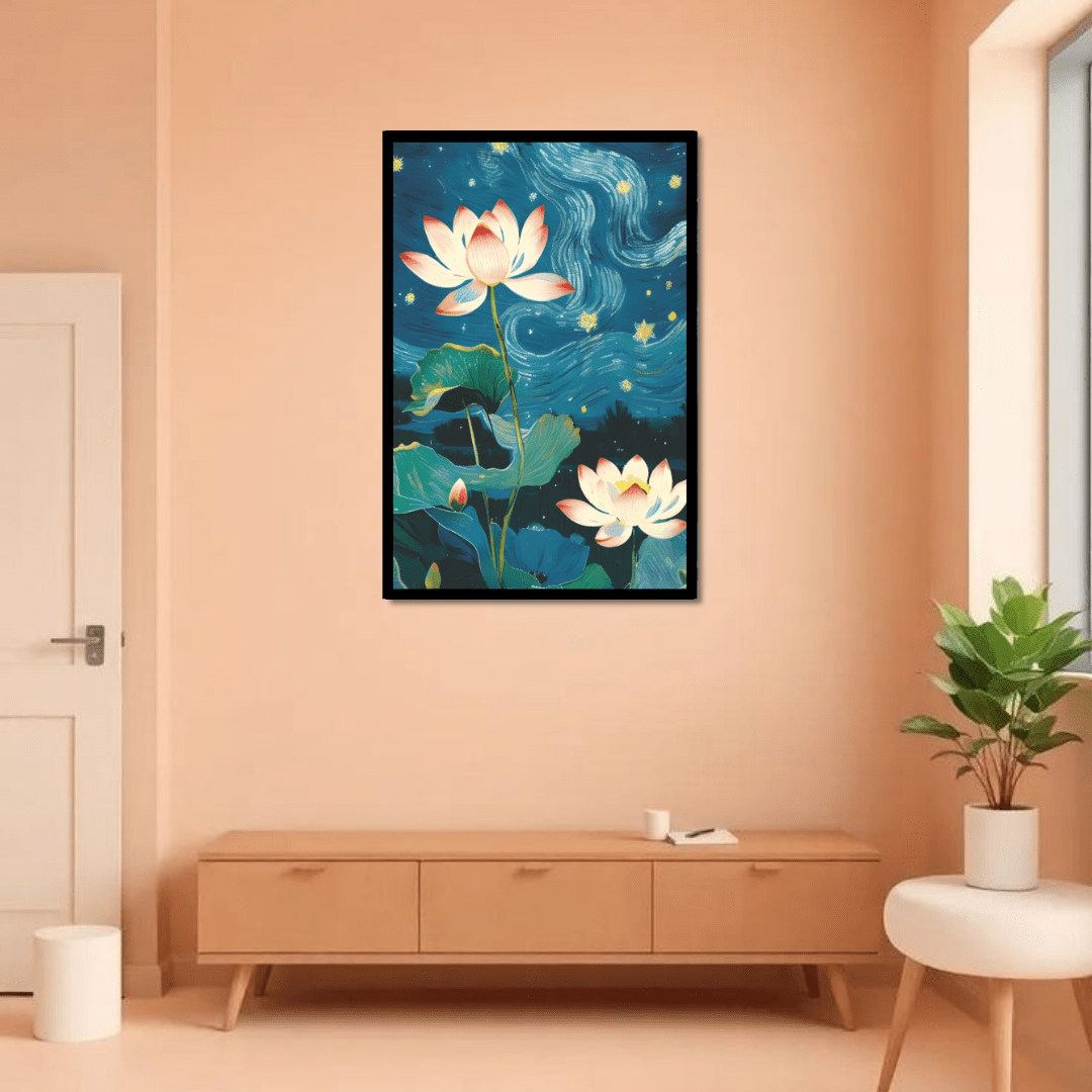 Lotus Night Serenity Canvas Wall Art Painting - Memories InsiteLOTUS NIGHT SENERITY CANVAS - STRECHED