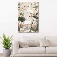Elegant Heron Garden Canvas Wall Art — Floral Serenity Painting - Memories InsiteELEGNT HERON CANVAS - STRECHED