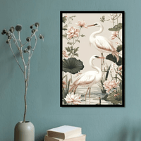 Elegant Heron Garden Canvas Wall Art — Floral Serenity Painting - Memories InsiteELEGNT HERON CANVAS - STRECHED