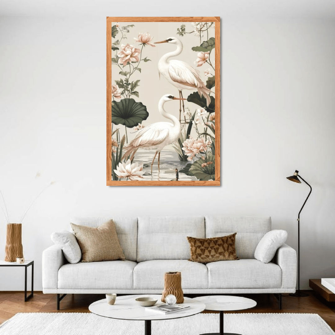 Elegant Heron Garden Canvas Wall Art — Floral Serenity Painting - Memories InsiteELEGNT HERON CANVAS - STRECHED