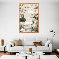 Elegant Heron Garden Canvas Wall Art — Floral Serenity Painting - Memories InsiteELEGNT HERON CANVAS - STRECHED
