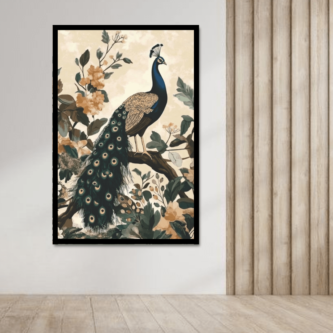 Royal Peacock Botanical Canvas Wall Art — Elegant Nature Painting - Memories InsiteELEGNT HERON CANVAS - STRECHED
