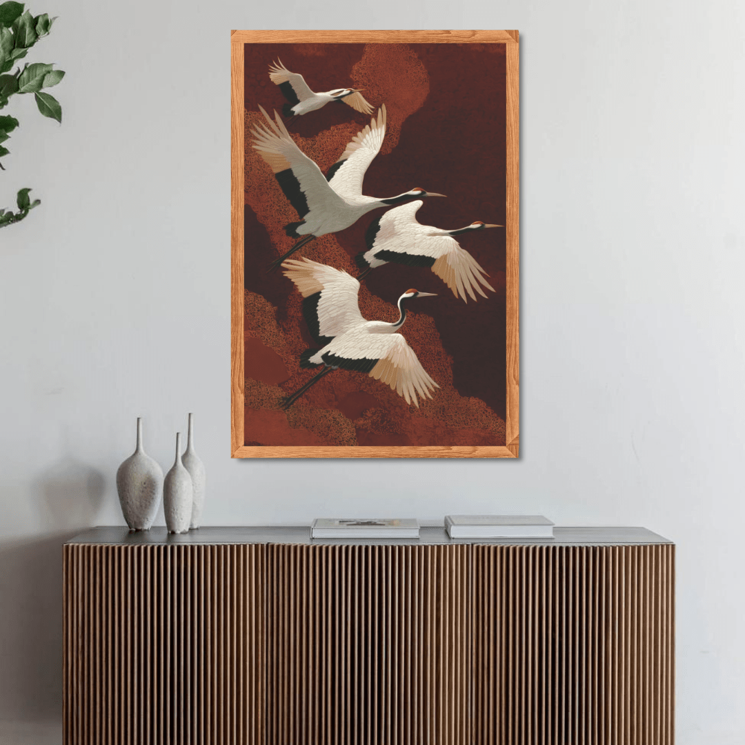 Elegant crane wall decor artwork for living room walls