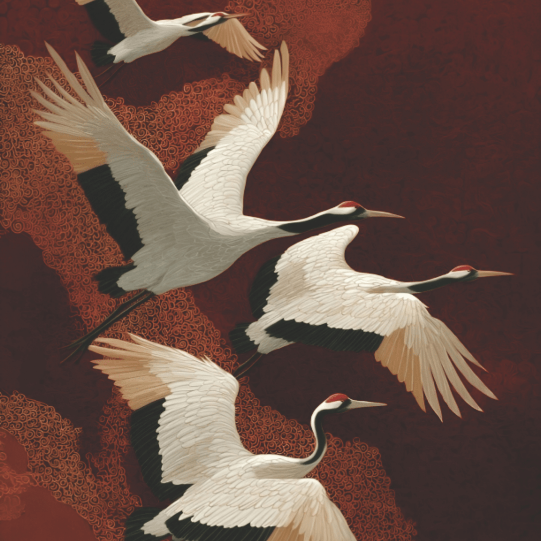 Crimson Flight Canvas Wall Art — Elegant Crane Painting - Memories InsiteCRIMSON FLIGHT CANVAS - STRECHED