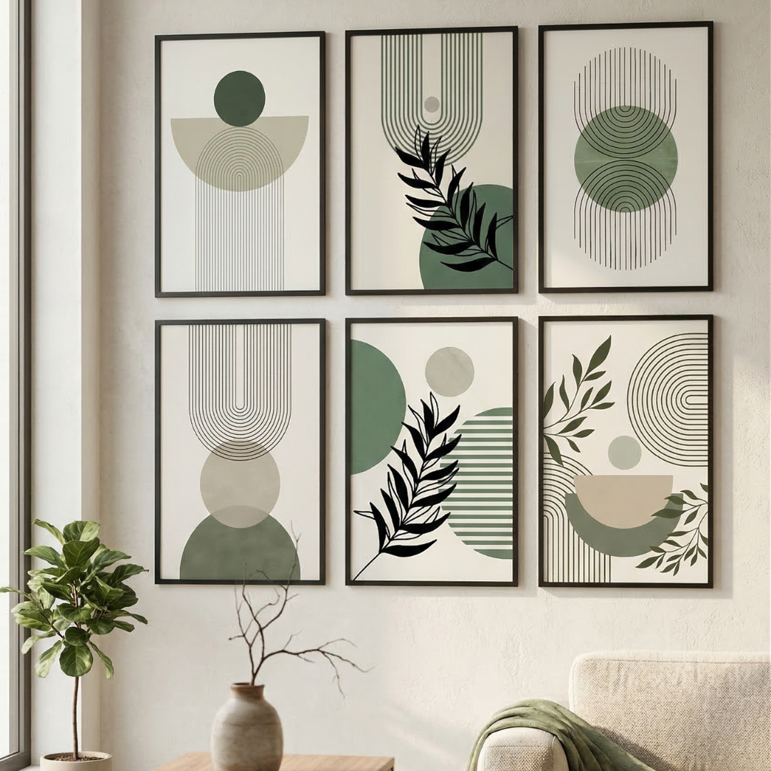 Minimalist Geometric Wall Art Frame Set-6 – Modern Botanical Abstract Wall Decor