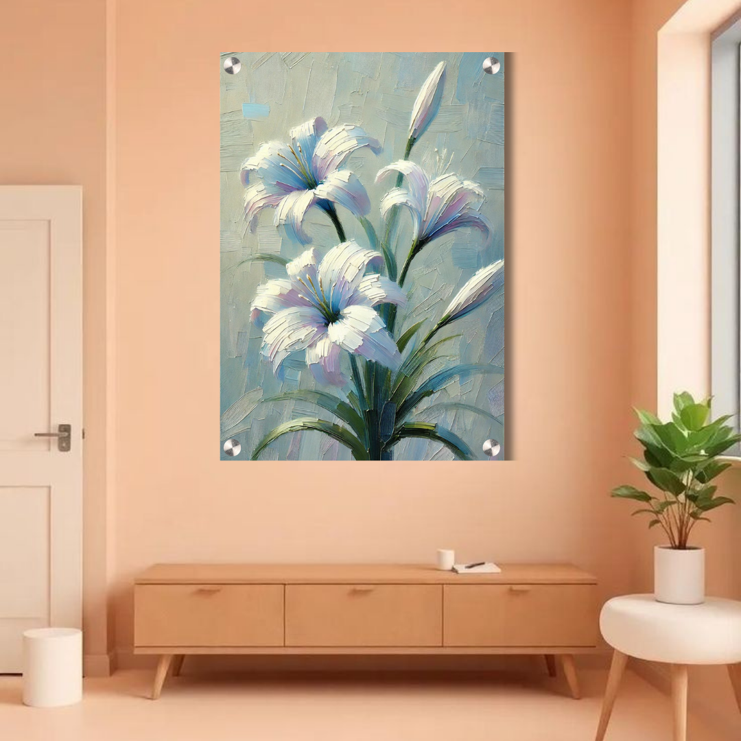 Elegant White Lily Acrylic Wall Decor — Premium Glossy HD Floral Art Frame