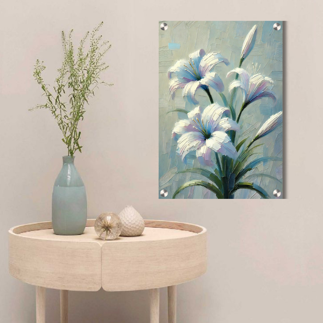 Elegant White Lily Acrylic Wall Decor — Premium Glossy HD Floral Art Frame