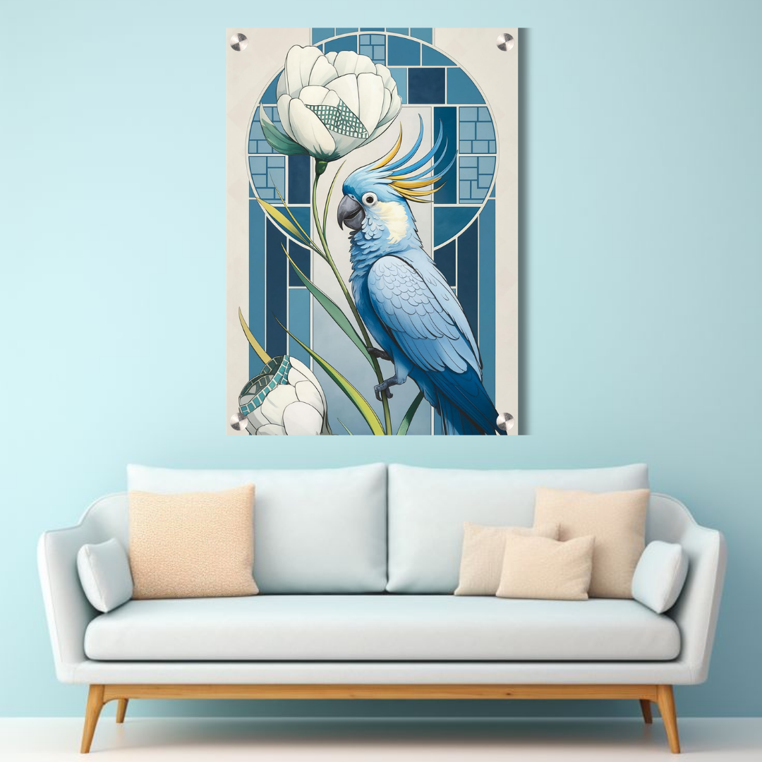 Blue Parrot Acrylic Wall Decor — Premium Glossy HD Bird Art Frame