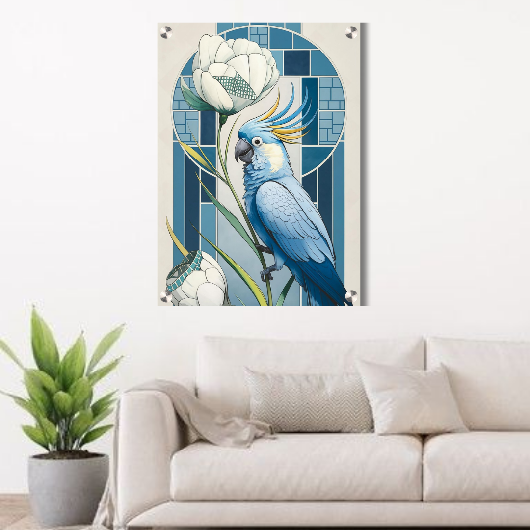 Blue Parrot Acrylic Wall Decor — Premium Glossy HD Bird Art Frame