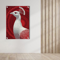 Royal White Peacock Acrylic Wall Decor — Luxury Glossy HD Art Frame
