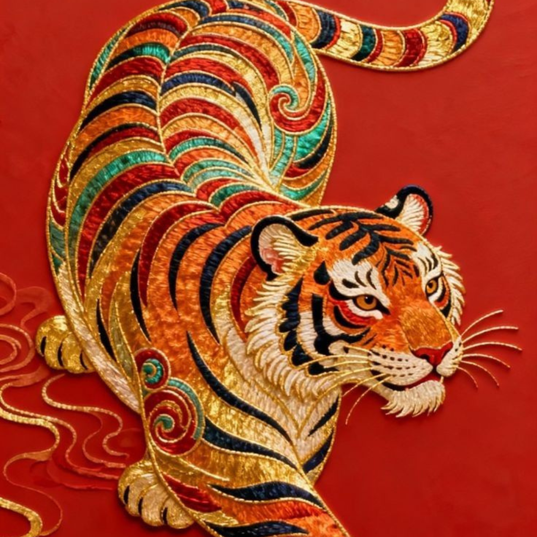 Imperial Golden Tiger Acrylic Wall Art — Luxury Red Statement Decor