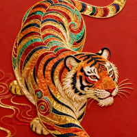 Imperial Golden Tiger Acrylic Wall Art — Luxury Red Statement Decor