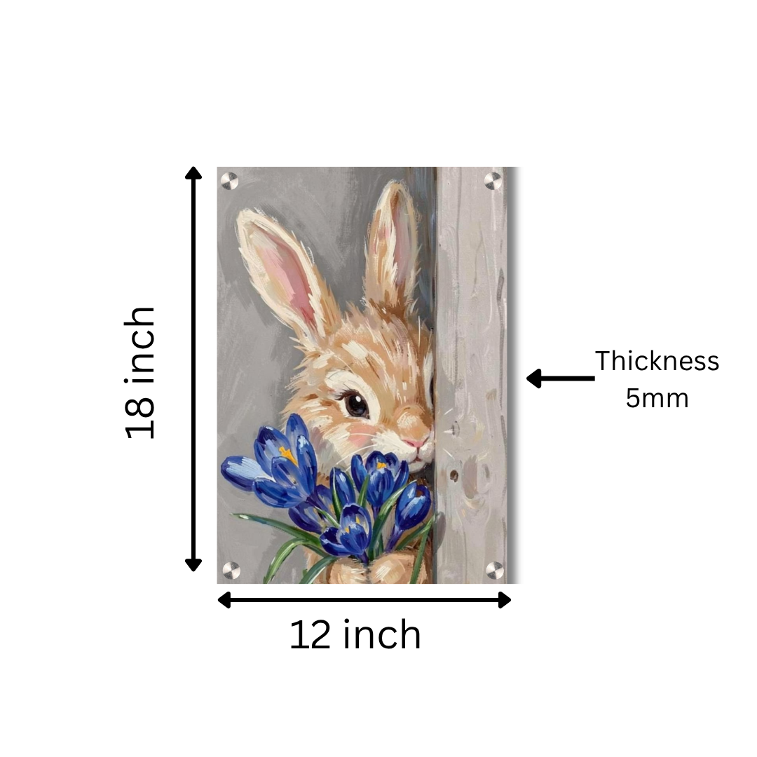 Cute Bunny with Blue Flowers Acrylic Wall Decor (12 × 18 Inch)