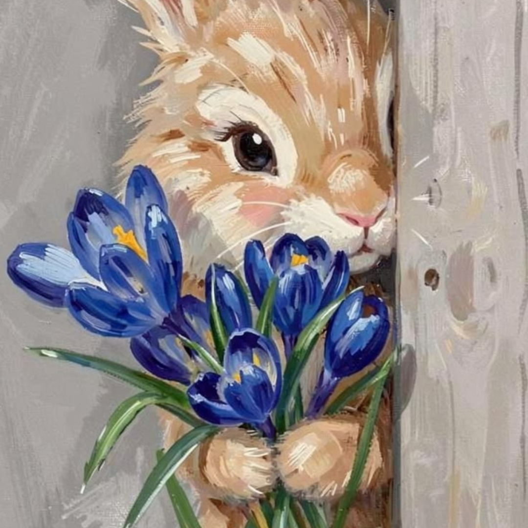 Cute Bunny with Blue Flowers Acrylic Wall Decor (12 × 18 Inch)