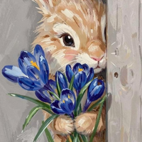 Cute Bunny with Blue Flowers Acrylic Wall Decor (12 × 18 Inch)