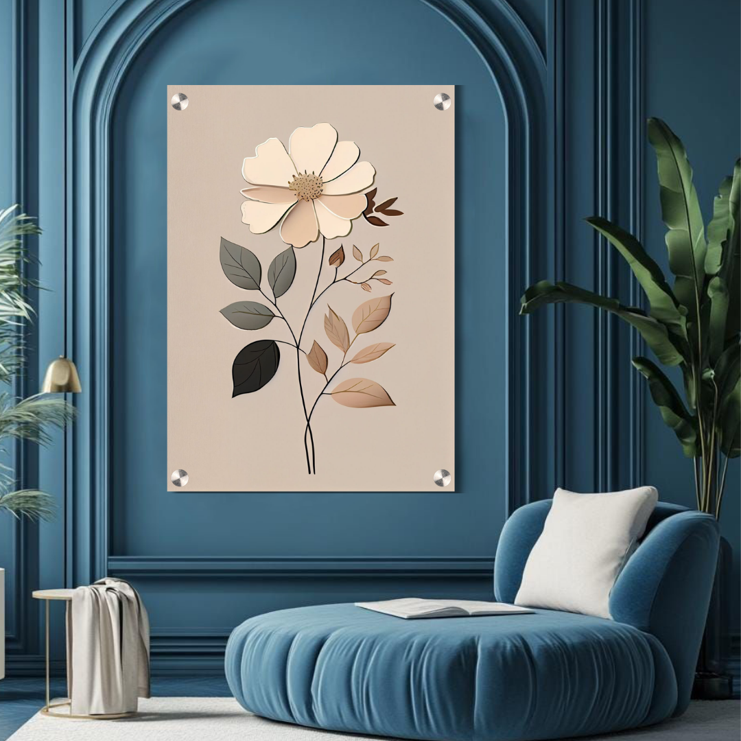 Minimal Beige Floral Acrylic Wall Decor (12 × 18 Inch)