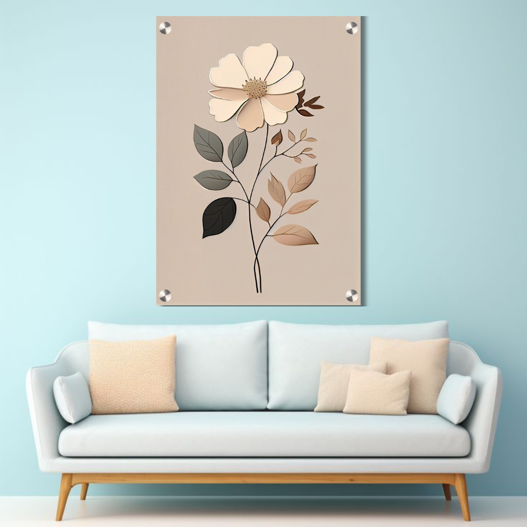 Minimal Beige Floral Acrylic Wall Decor (12 × 18 Inch)