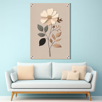 Minimal Beige Floral Acrylic Wall Decor (12 × 18 Inch)