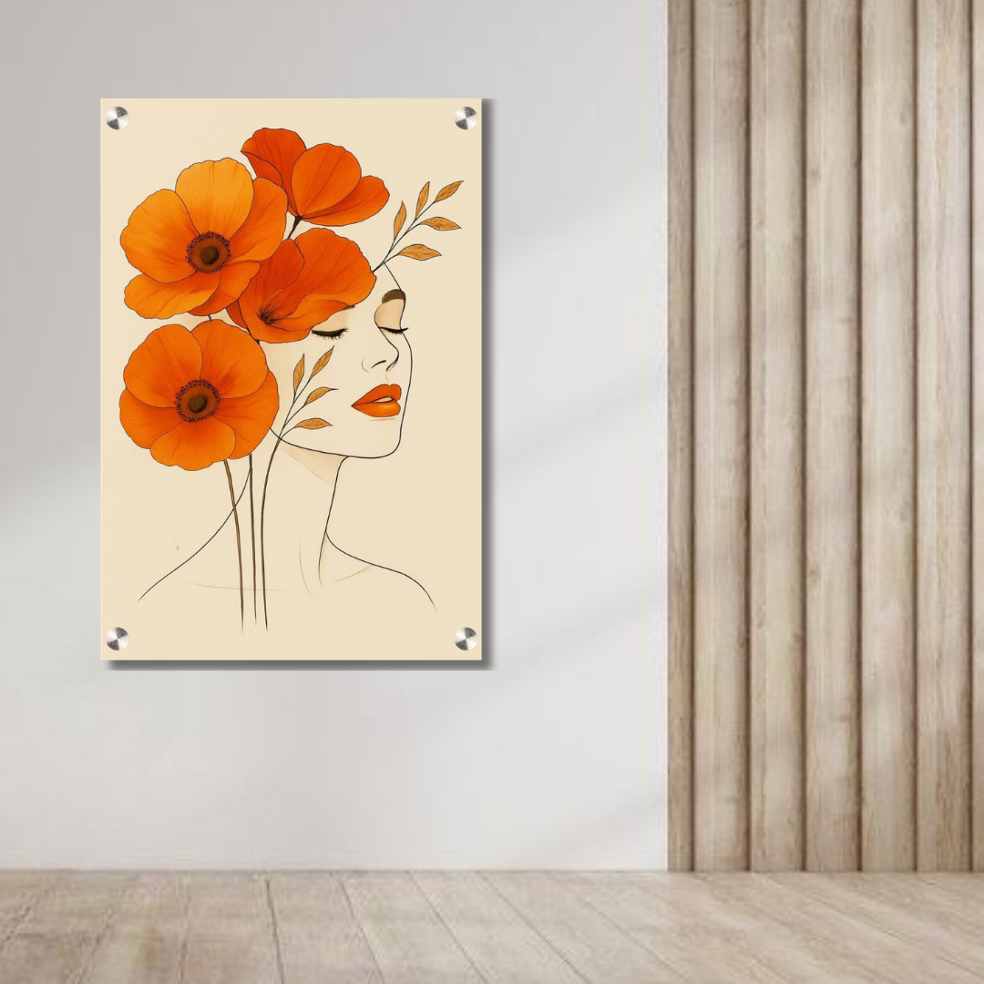 Sunset Petals Grace – Contemporary Floral Face Wall Art