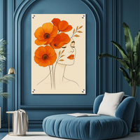 Sunset Petals Grace – Contemporary Floral Face Wall Art