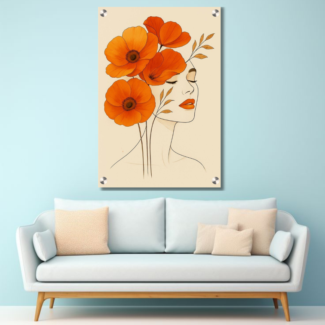 Sunset Petals Grace – Contemporary Floral Face Wall Art