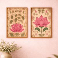 Premium flower wall art canvas set with lotus design