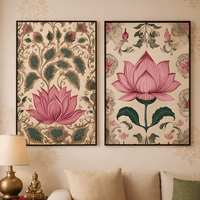 Lotus Harmony floral canvas wall art set for living room
