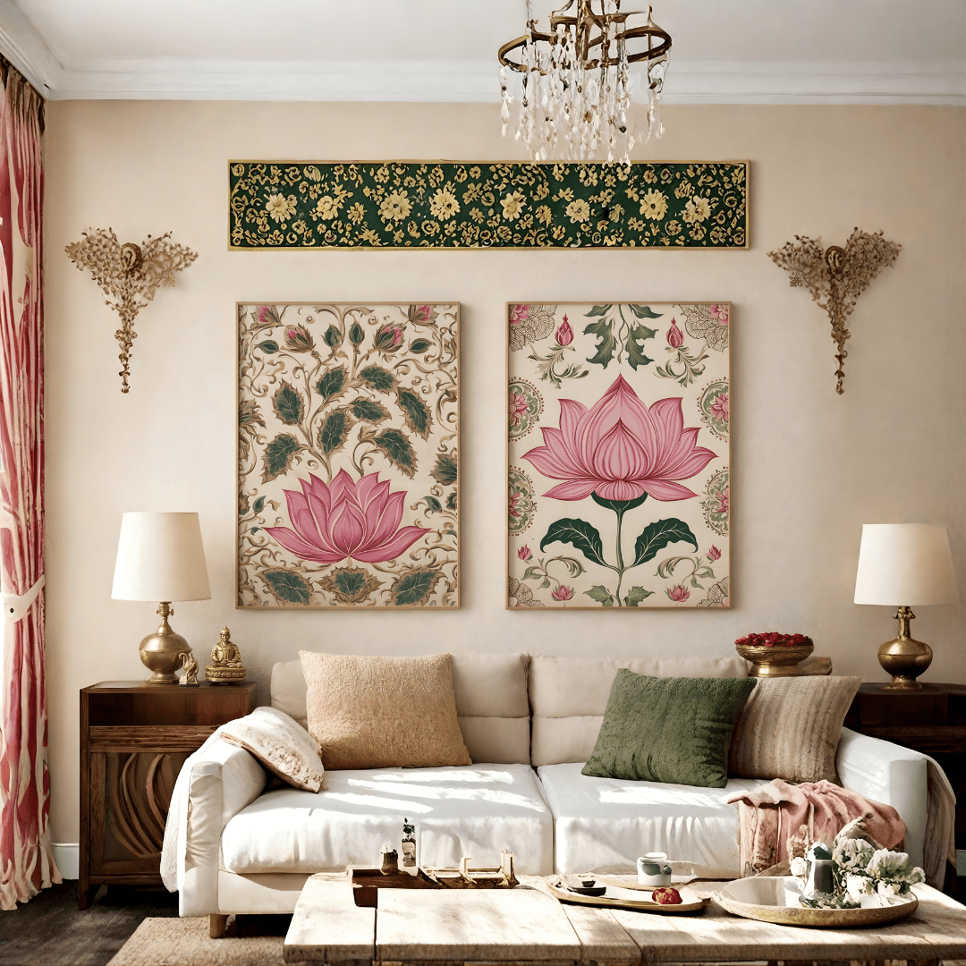 Multi panel floral canvas painting for living room wall