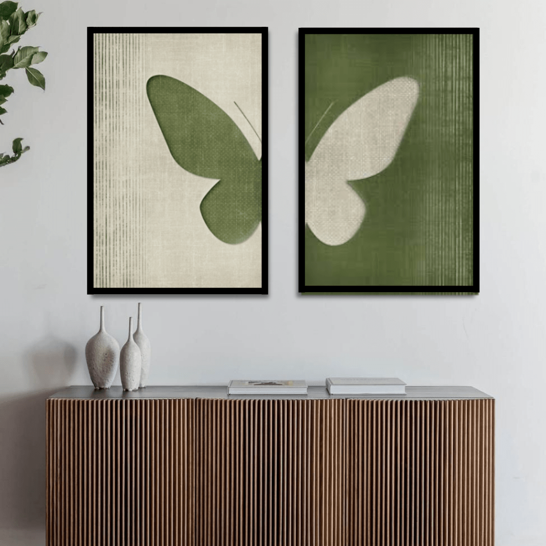 Minimalist Butterfly Duo Wall Art – Green Abstract Canvas Set - Memories InsiteBUTTERFLY DUO WALL CANVAS - STRECHED