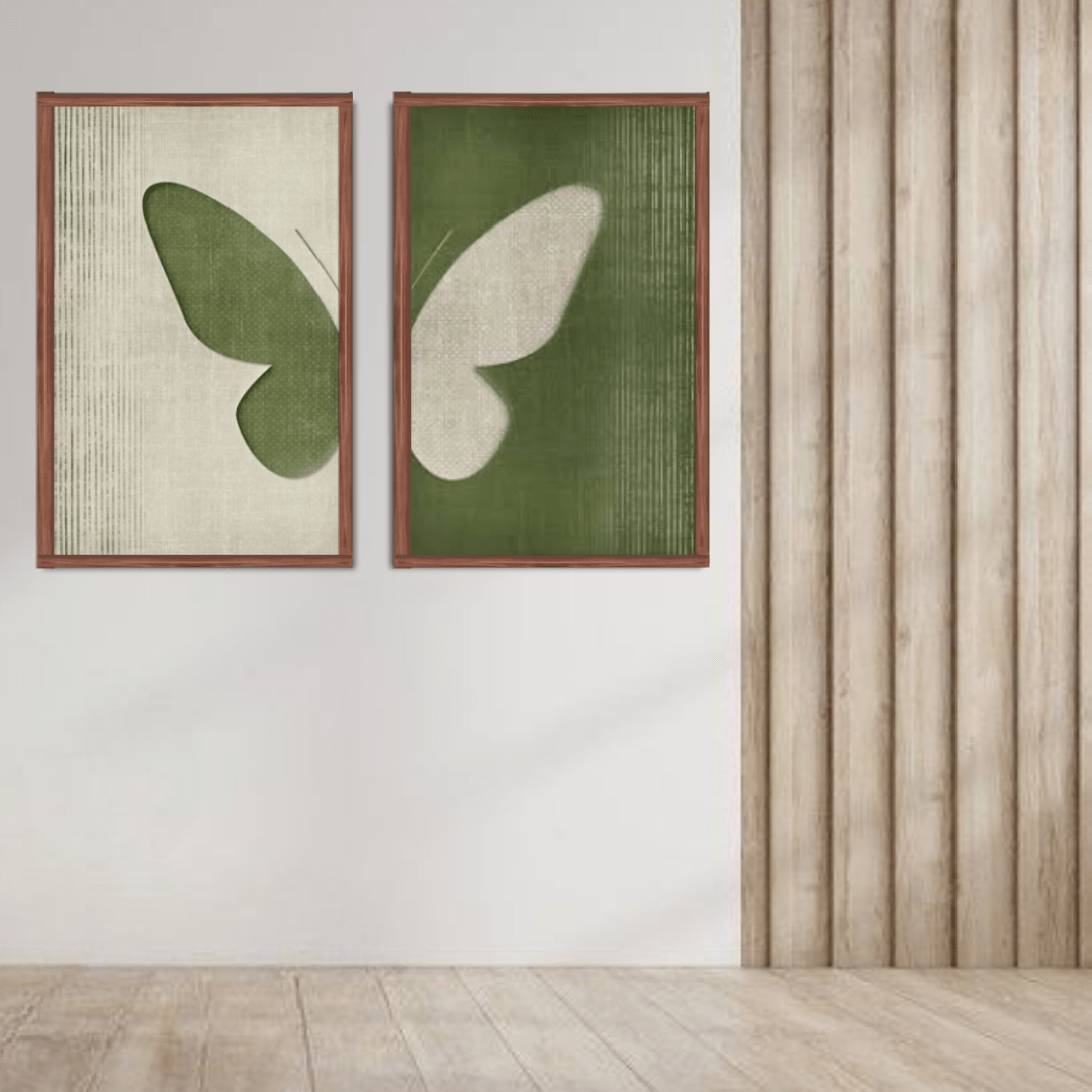 Minimalist Butterfly Duo Wall Art – Green Abstract Canvas Set - Memories InsiteBUTTERFLY DUO WALL CANVAS - STRECHED