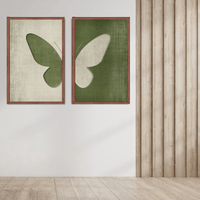 Minimalist Butterfly Duo Wall Art – Green Abstract Canvas Set - Memories InsiteBUTTERFLY DUO WALL CANVAS - STRECHED