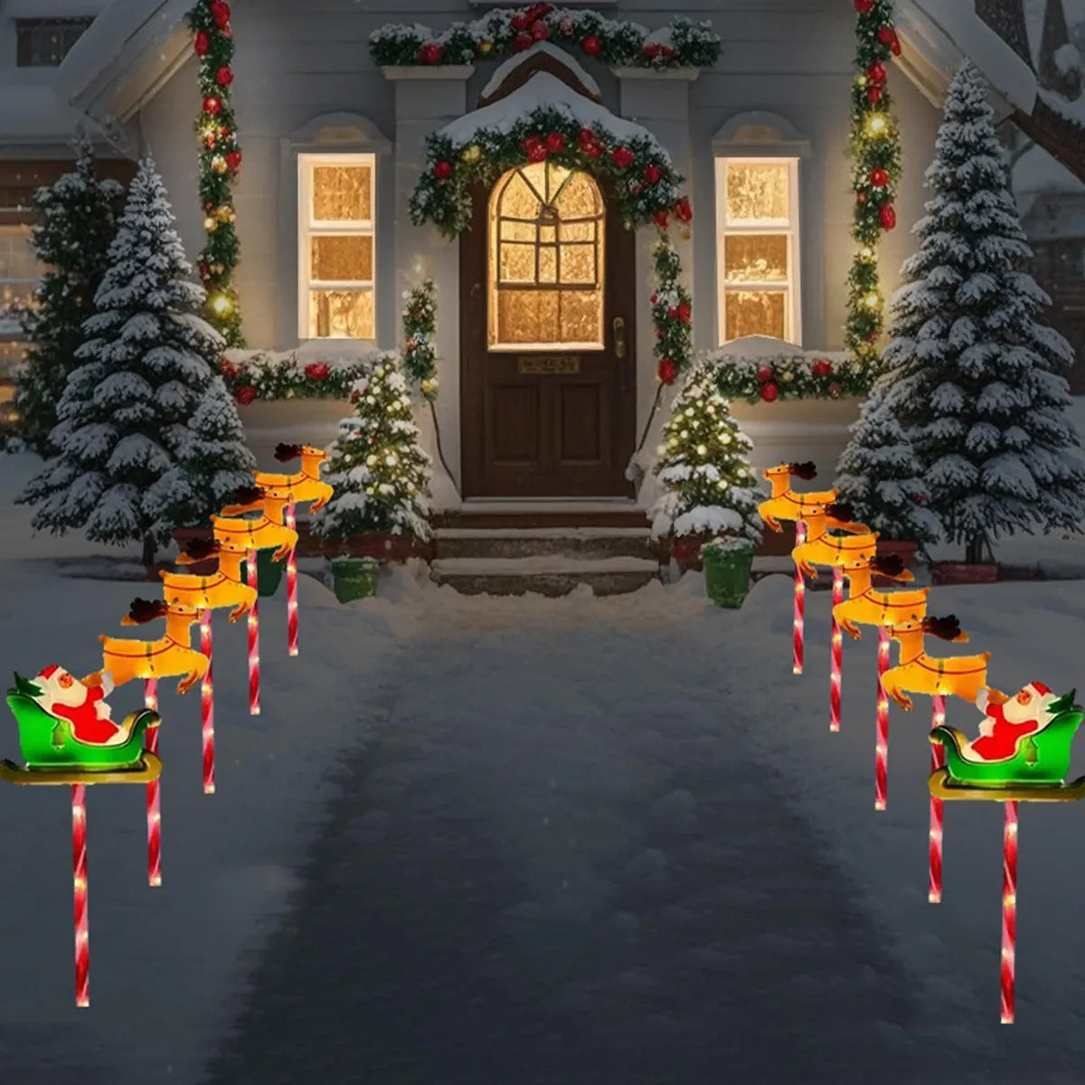 Solar Christmas Santa and Deer Light