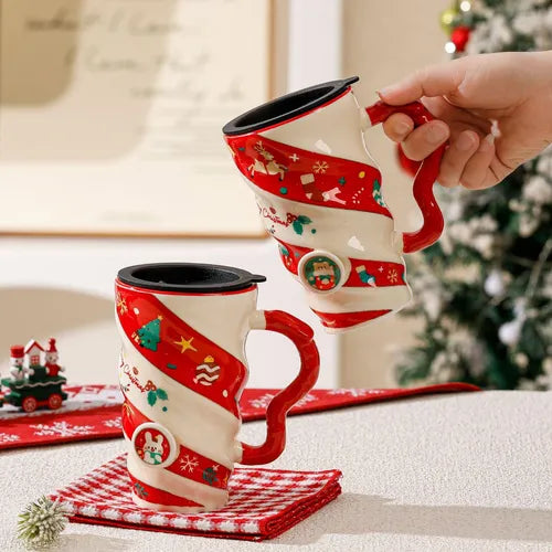 Christmas Travel Mug – Insulated Twist Design Cup with Lid | Festive Holiday Coffee Mug