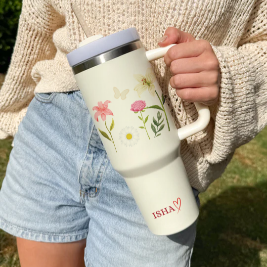 Personalized FloraCup™ Tumbler with Straw & Lid