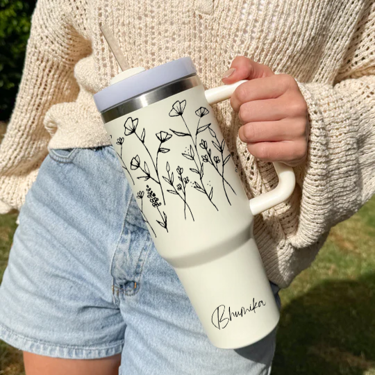 Personalized FleurFlow™ Tumbler with Straw & Lid