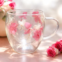 Dried Flowers Double Wall Borosilicate Glass Mug with handle