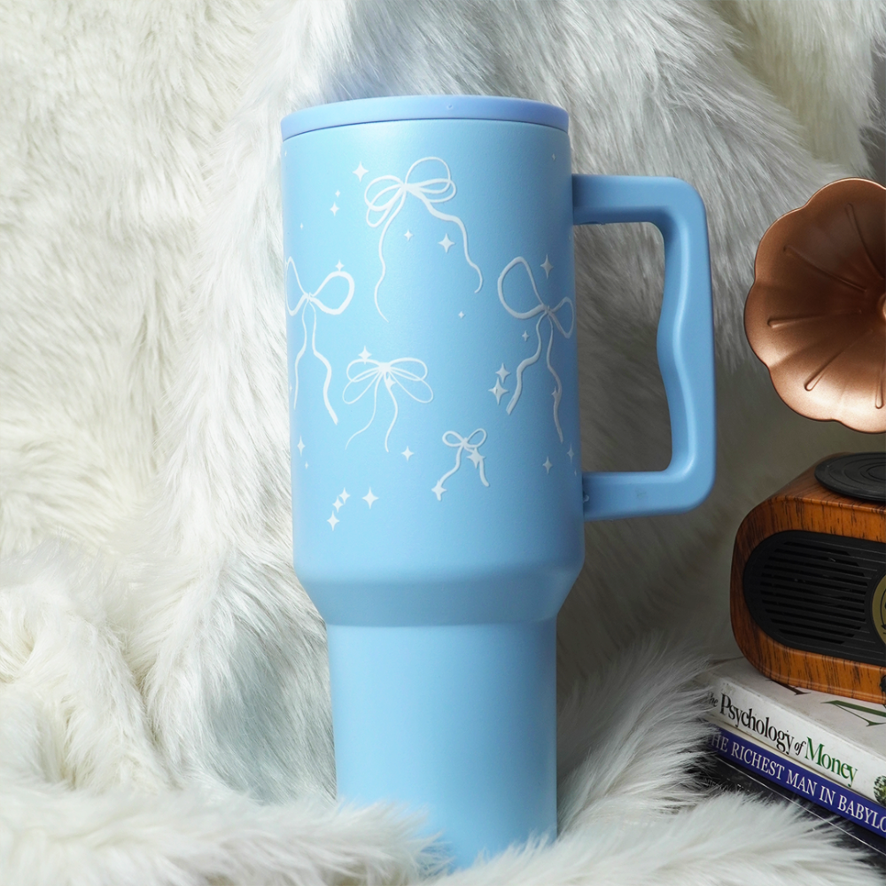 Bow & Sparkle Tumbler — Leakproof & Insulated ( Sky Blue )