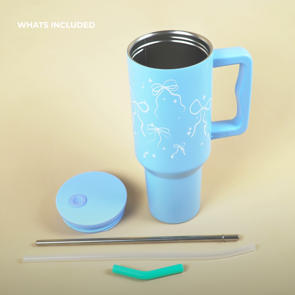 Bow & Sparkle Tumbler — Leakproof & Insulated ( Sky Blue )