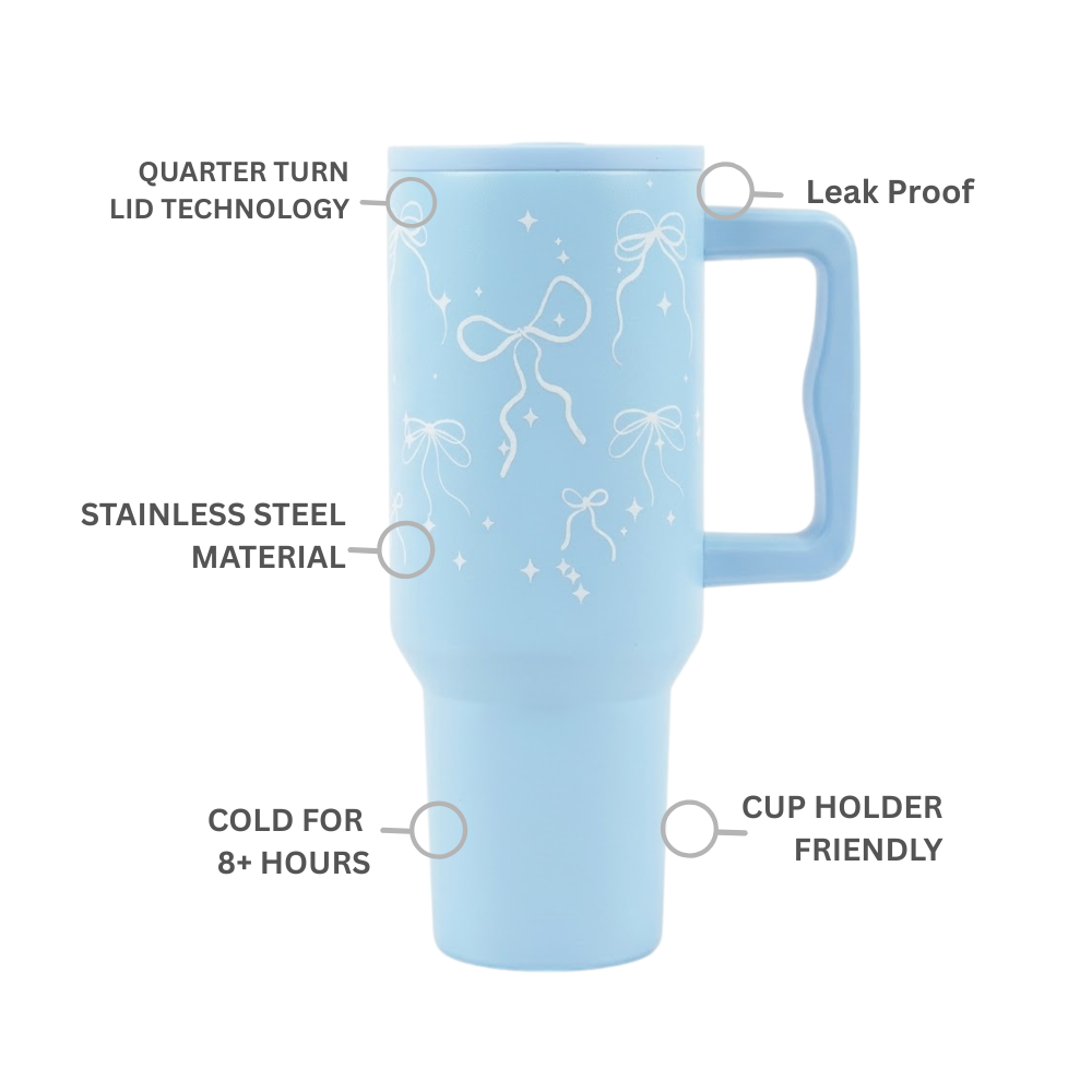 Bow & Sparkle Tumbler — Leakproof & Insulated ( Sky Blue )