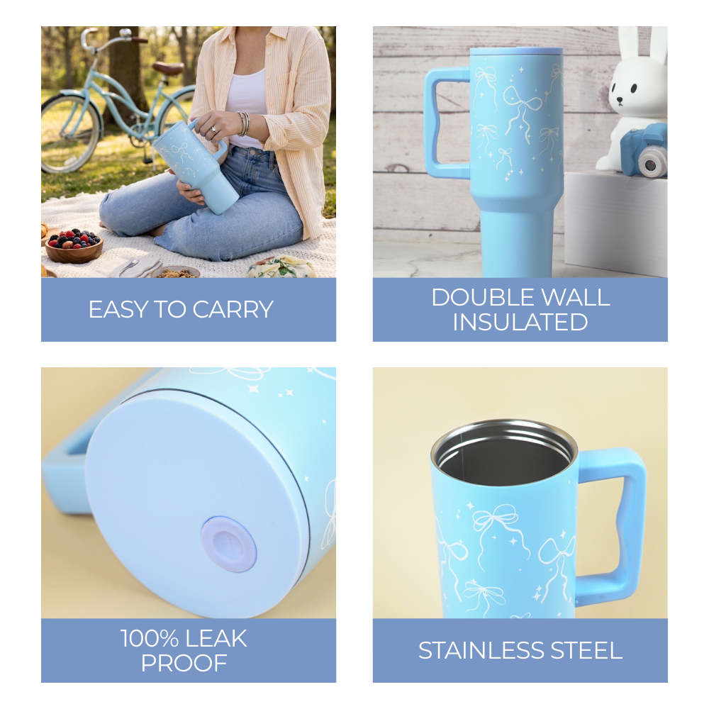 Bow & Sparkle Tumbler — Leakproof & Insulated ( Sky Blue )