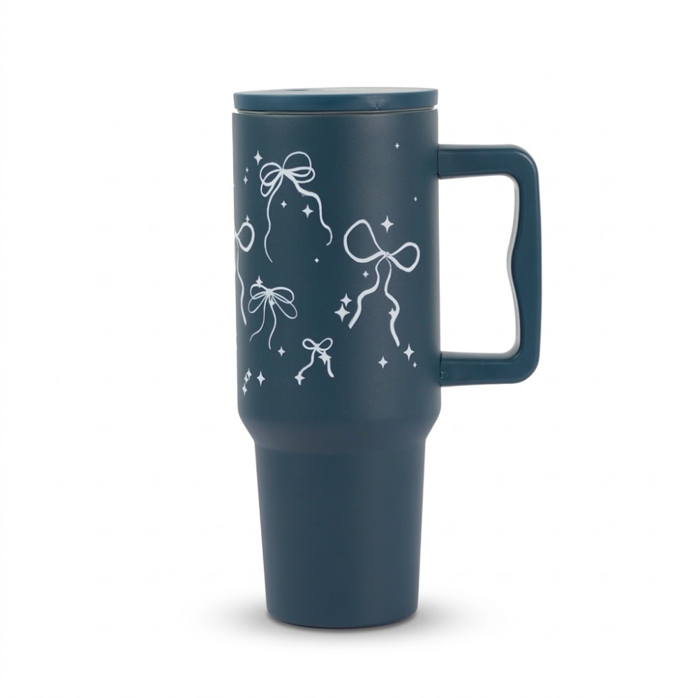 Bow & Sparkle Tumbler — Leakproof & Insulated (Dark Blue )