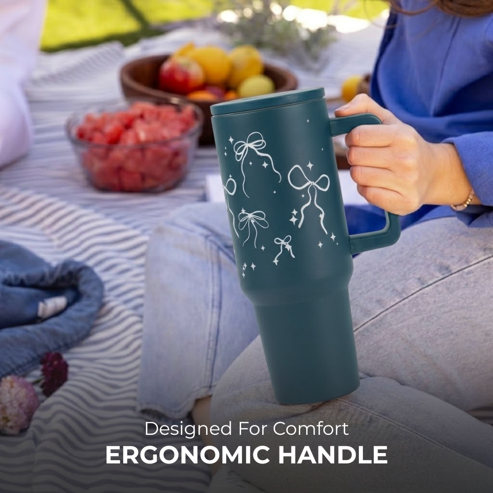 Bow & Sparkle Tumbler — Leakproof & Insulated (Dark Blue )