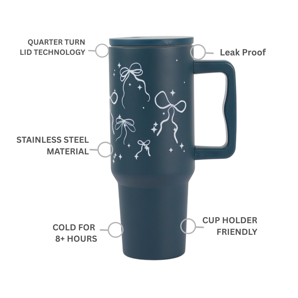 Bow & Sparkle Tumbler — Leakproof & Insulated (Dark Blue )