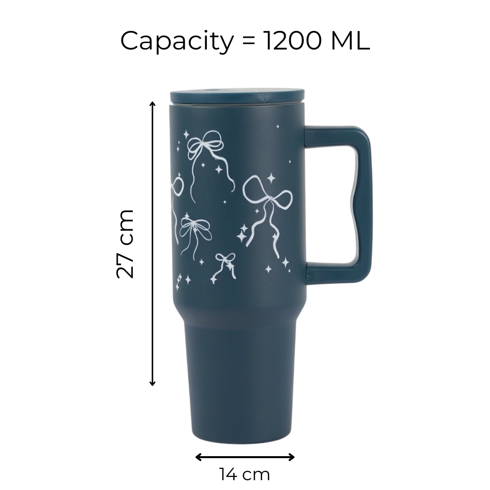 Bow & Sparkle Tumbler — Leakproof & Insulated (Dark Blue )